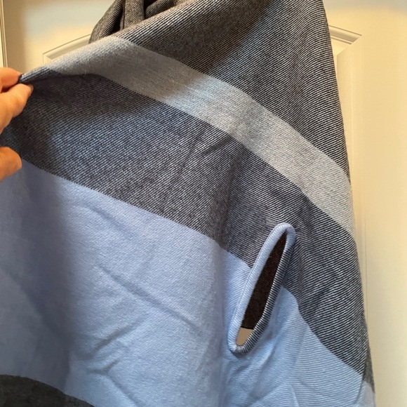 JCrew (multi colors of blue) Cape Scarf Wrap with med. blue fringe. Like new. - Picture 7 of 9